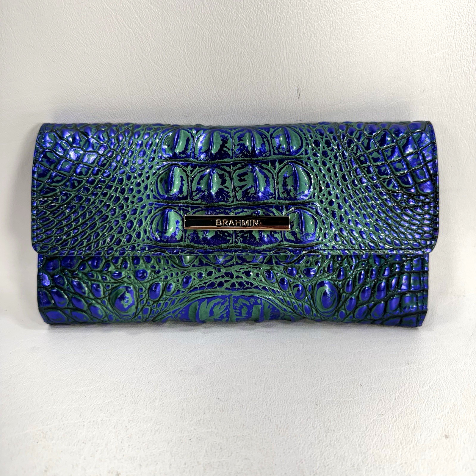 Brahmin Melbourne Cordelia Trifold Wallet Royalty Ombre Metallic Blue Green Brahmin Melbourne Cordelia Trifold Wallet Royalty Ombre Metallic Blue Green