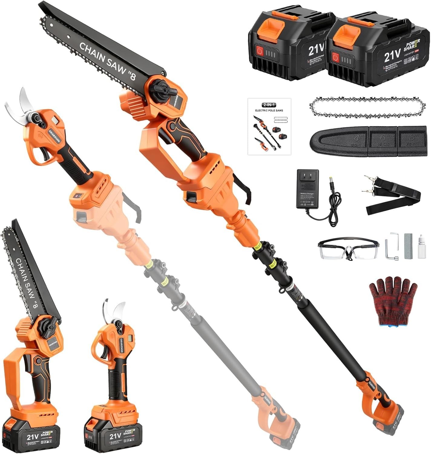 3-in-1 Cordless Pole Saw & Pruning Shears Combo Kit Trimmer 8\