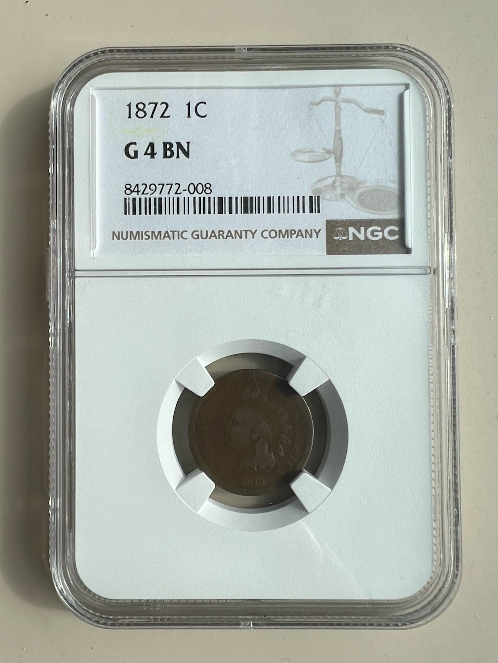 1872 Indian Head Cent 1c NGC certified Good 4 - Key Date, Very Low Mint US IHP