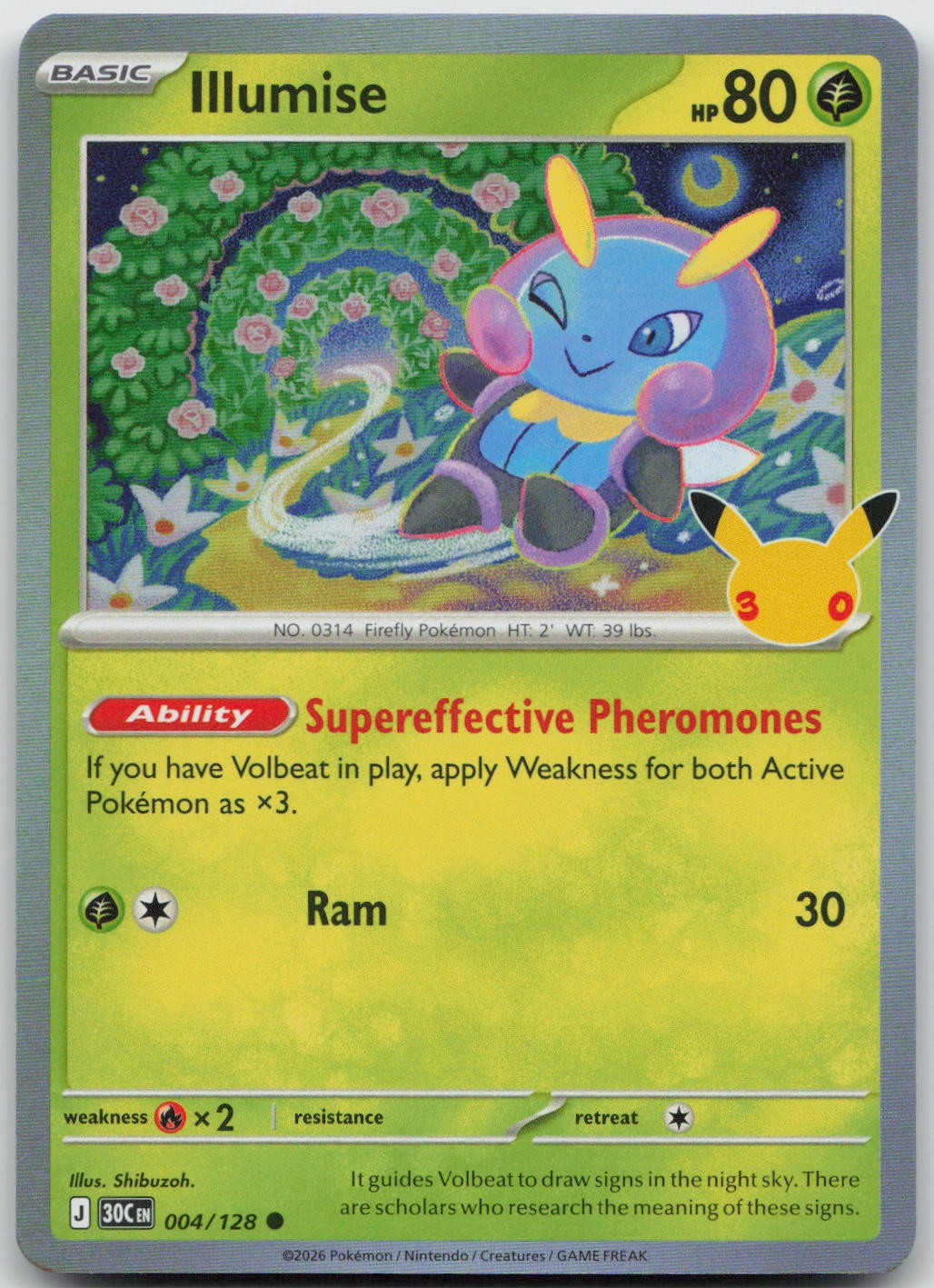 Illumise 004/128 Holo Common ME: 30th Celebration Pokemon Near Mint Illumise 004/128 Holo Common ME: 30th Celebration Pokemon Near Mint