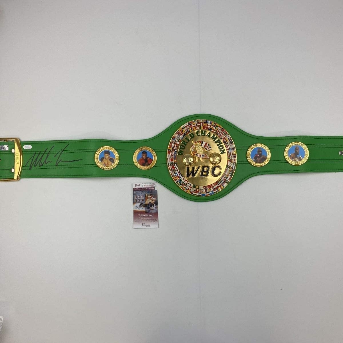Autographed/Signed Mike Tyson WBC Green Boxing Championship Belt JSA COA Autographed/Signed Mike Tyson WBC Green Boxing Championship Belt JSA COA