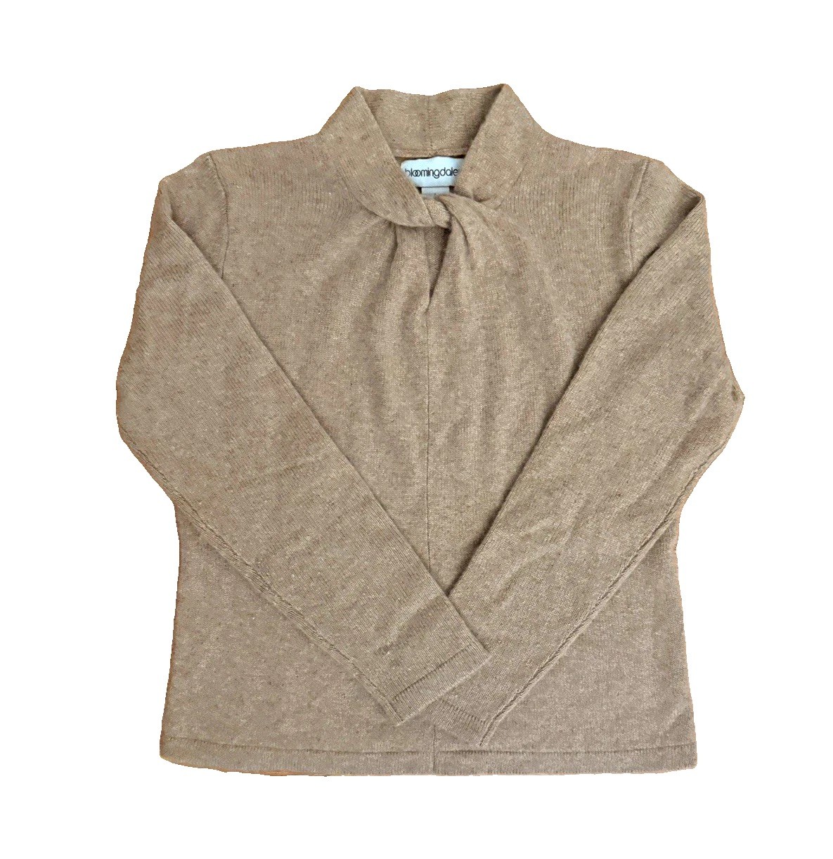Bloomingdale\'s 100% Cashmere Sweater Women’s L Brown Knit Tie Neck Pullover