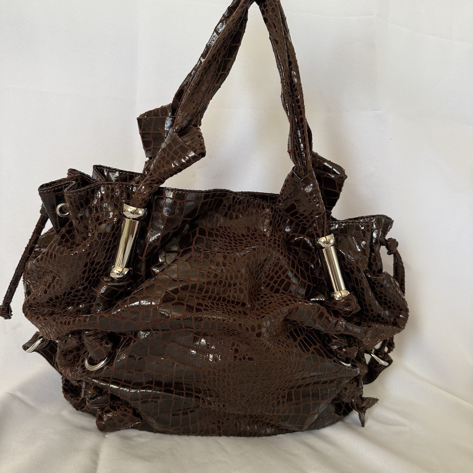 Y2K Rampage Big Hobo Shoulder Purse Brown Faux Leather Silver Hardware Y2K Rampage Big Hobo Shoulder Purse Brown Faux Leather Silver Hardware