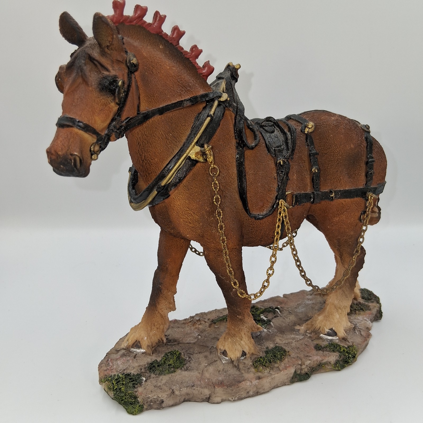 Vintage Detailed Shire Draft Horse Figurine in Full Parade Harness & Chains