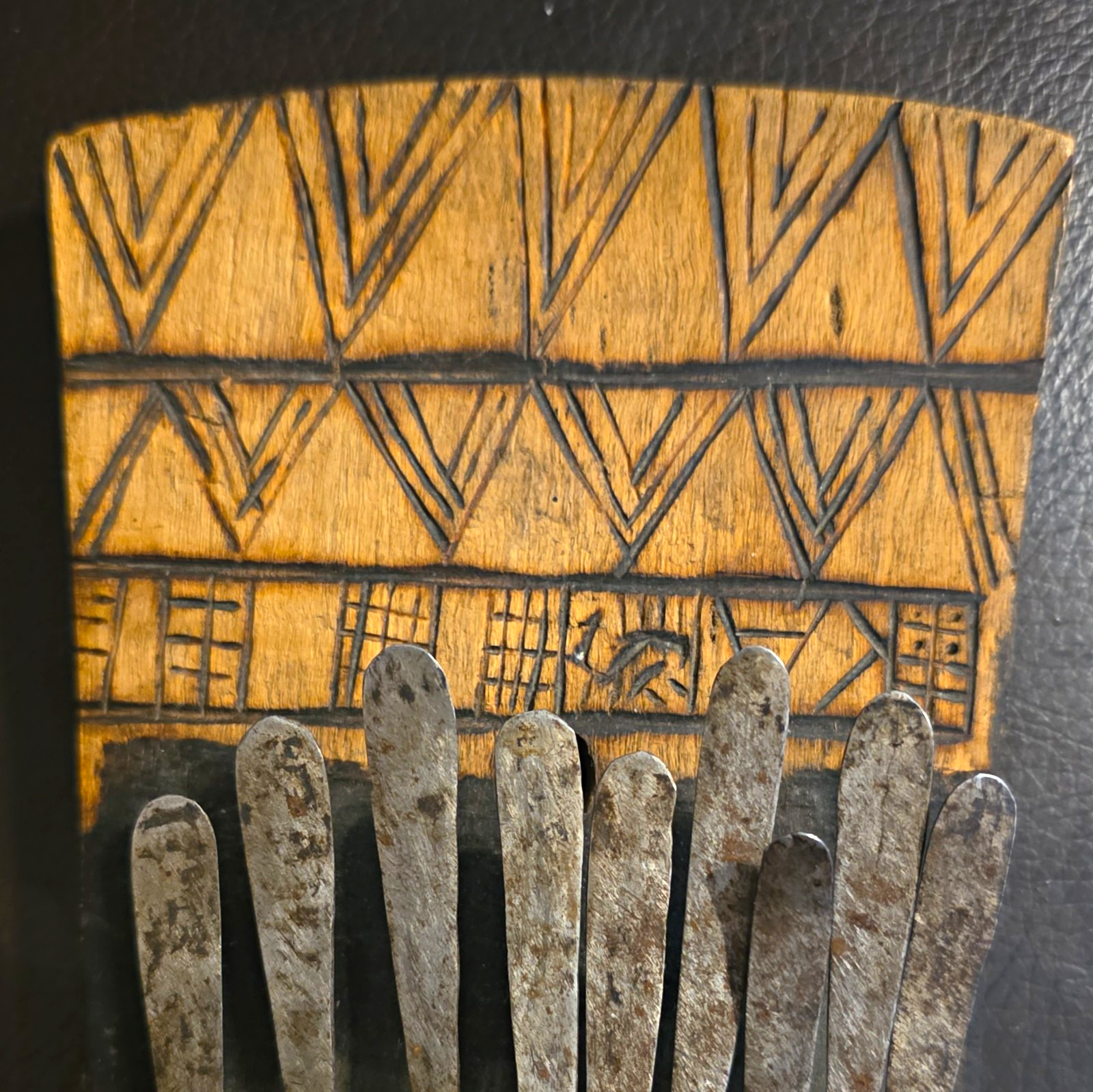 Vintage hand-crafted African mbira thumb piano. Unique mid-century folk art.