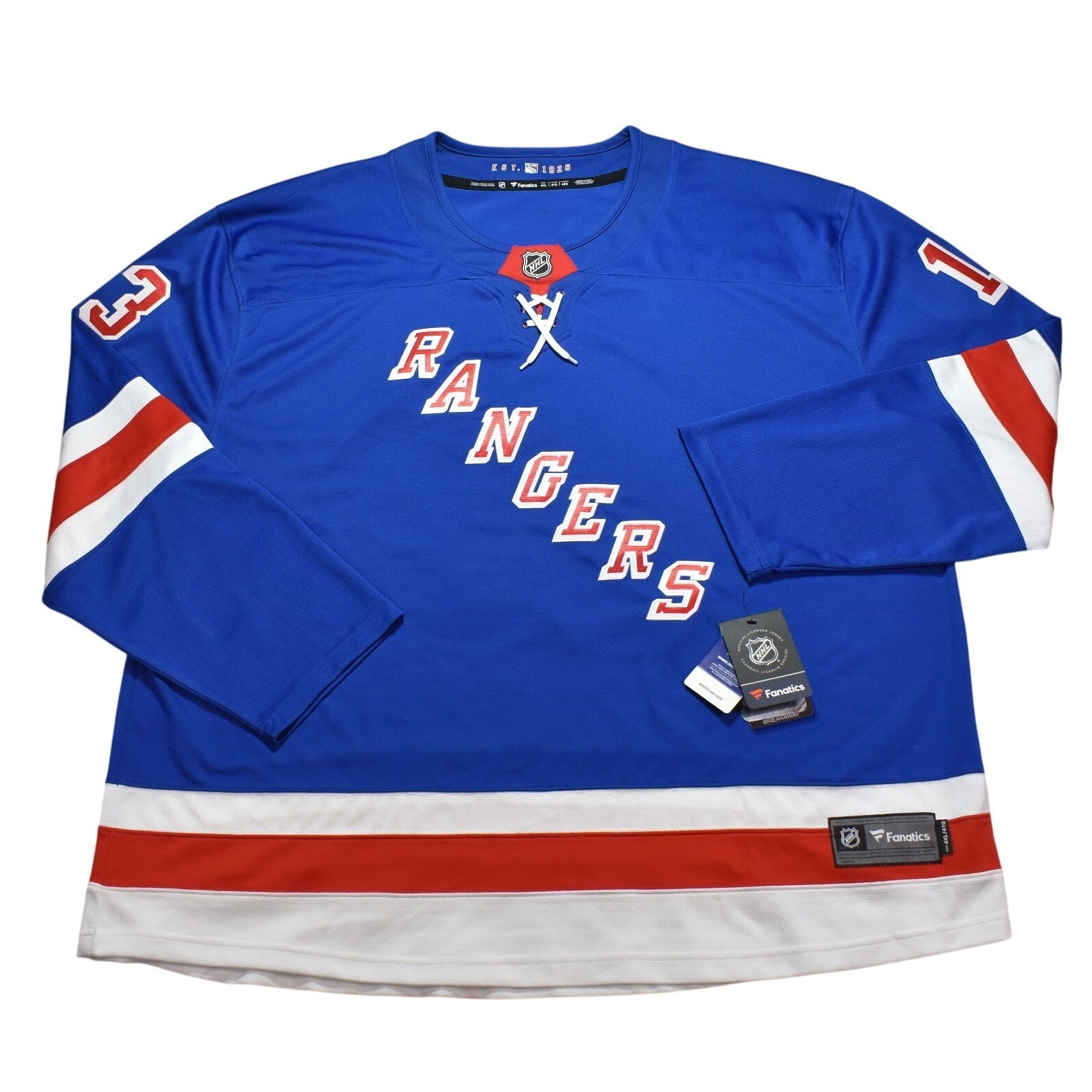 Fanatics New York Rangers Alexis Lafreniere 13 NHL Jersey Blue Mens 4XL 6118