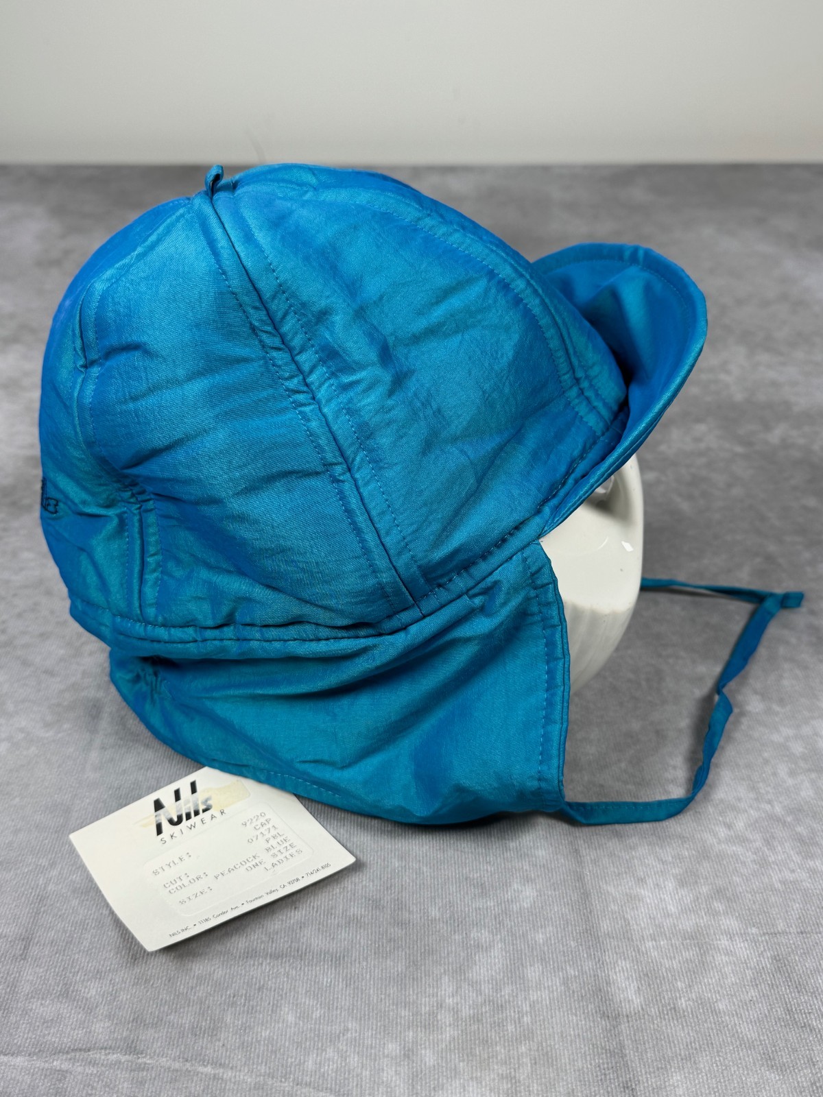 Vintage Nils Skiwear Blue Padded Ski Hat Cap Ear Flaps Neck Flap NOS NWT