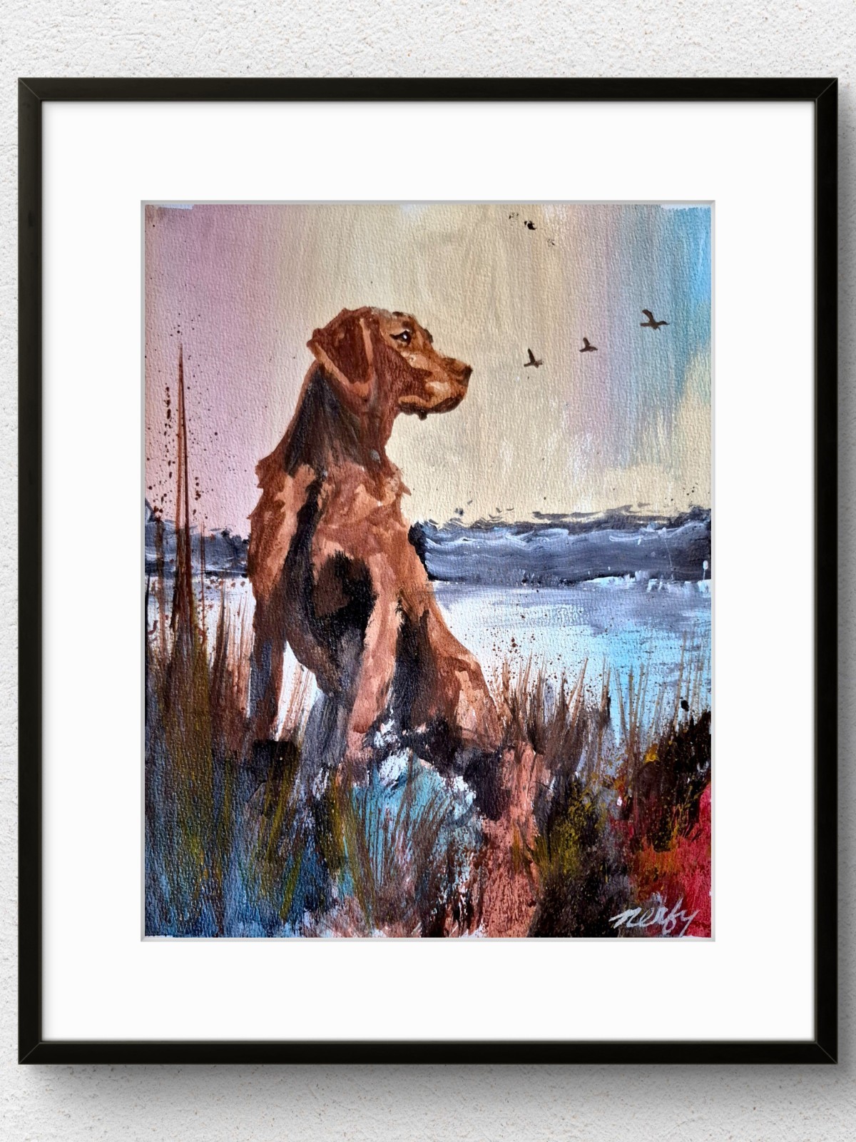 Original Birding Dog 11x14 Hand Painted Acrylic on Paper Fall Outdoors Decor 606