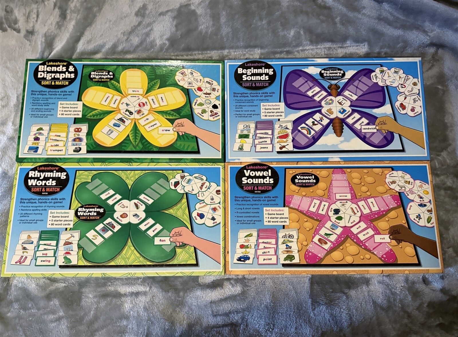 LAKESHORE SORT & MATCH LOT OF 4 BOARD GAMES BLENDS RHYMING VOWEL BEGINNING SOUND