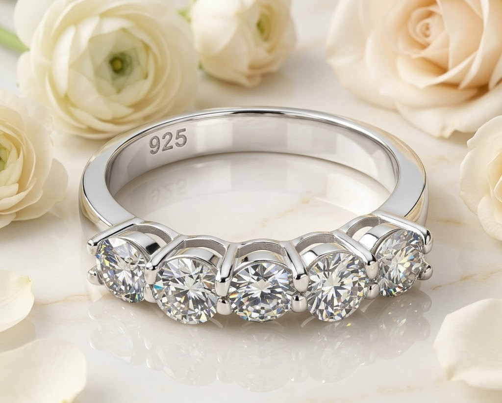 Certified  2.40 Ct White Diamond Promise Band Ring, 925 Silver - FREE Studs