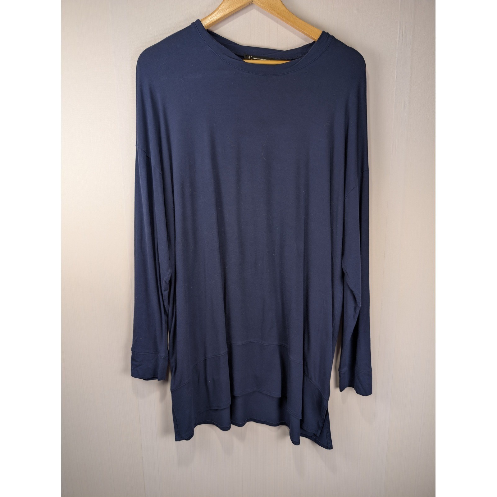 INC International Concepts Navy Blue Long Sleeve Tunic Top XL Relaxed Fit Shirt