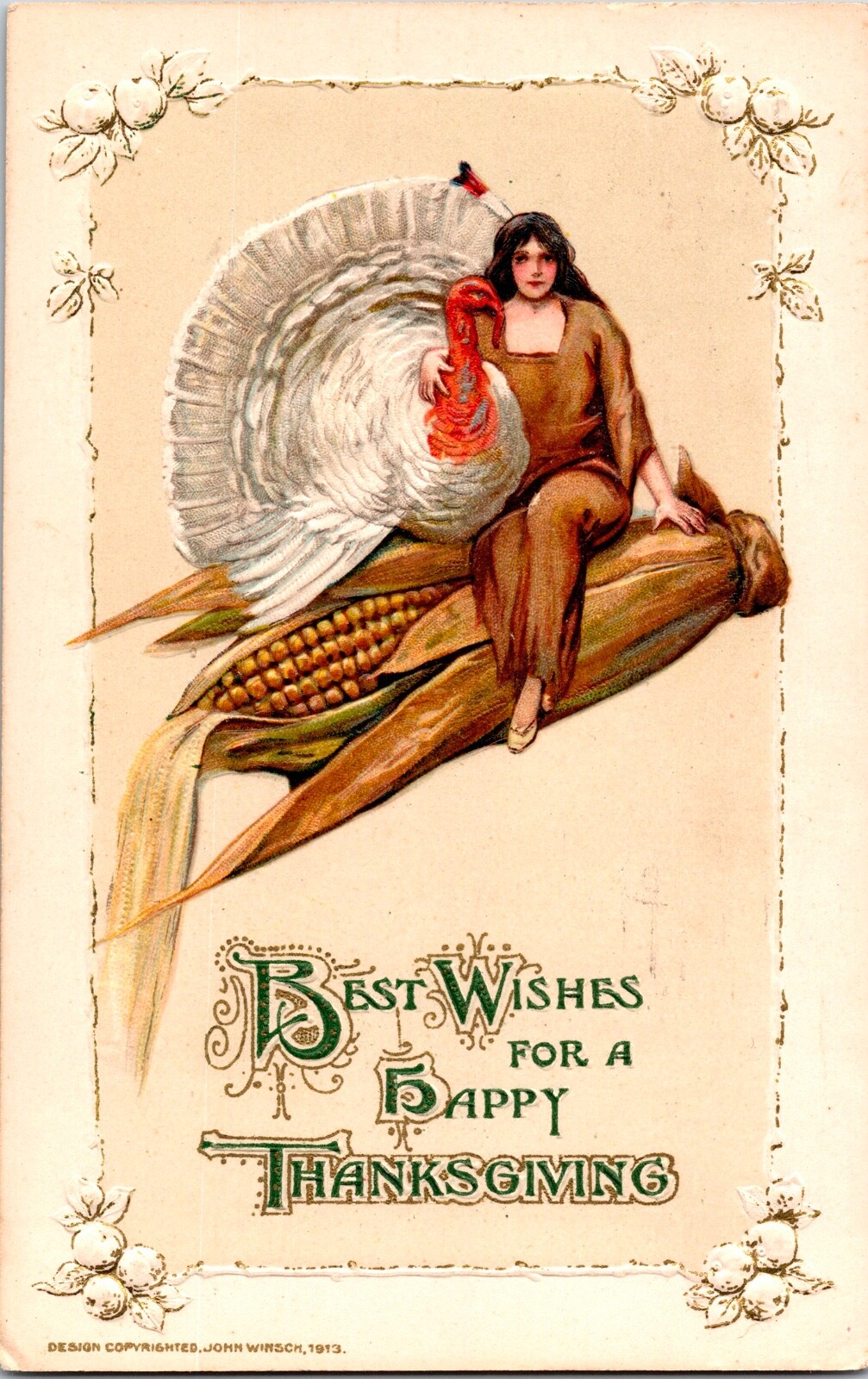 Vintage 1913 Schmucker Indian Winsch Girl & Turkey Thanksgiving Postcard UNUSUAL Vintage 1913 Schmucker Indian Winsch Girl & Turkey Thanksgiving Postcard UNUSUAL