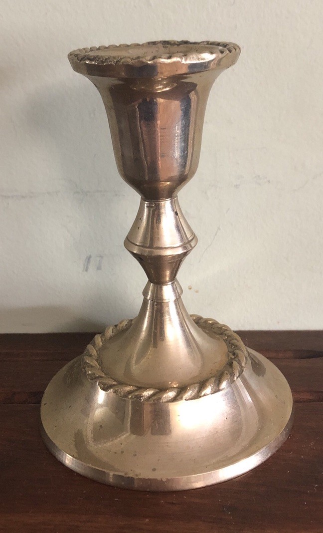 Vintage 1970–1990 Baldwin Solid Brass Taper Candlestick – Rope Trim- 4.5”