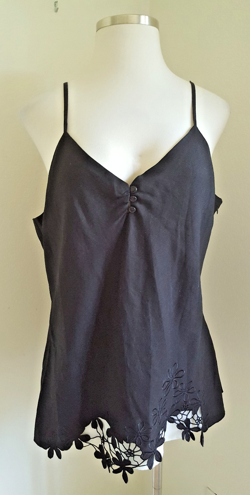 Tall Girl Size 22 Tall Linen Cami V-Neck Sleeveless Eyelet Overlay Top Black NEW