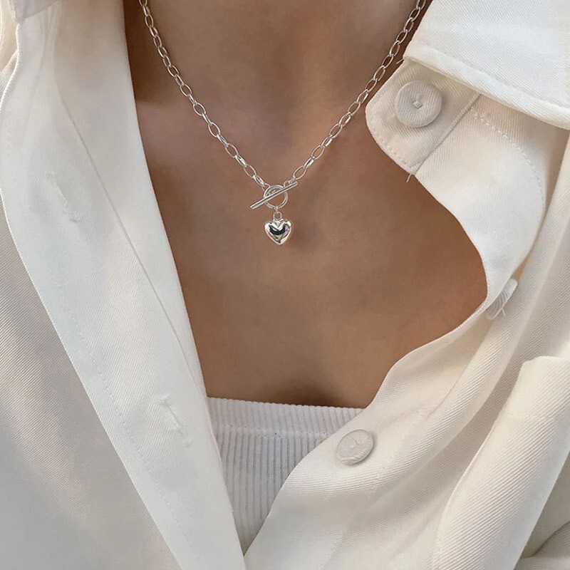 925 Sterling Silver Vintage Cable Chain Heart Pendant Trendy Stylish Necklace 925 Sterling Silver Vintage Cable Chain Heart Pendant Trendy Stylish Necklace
