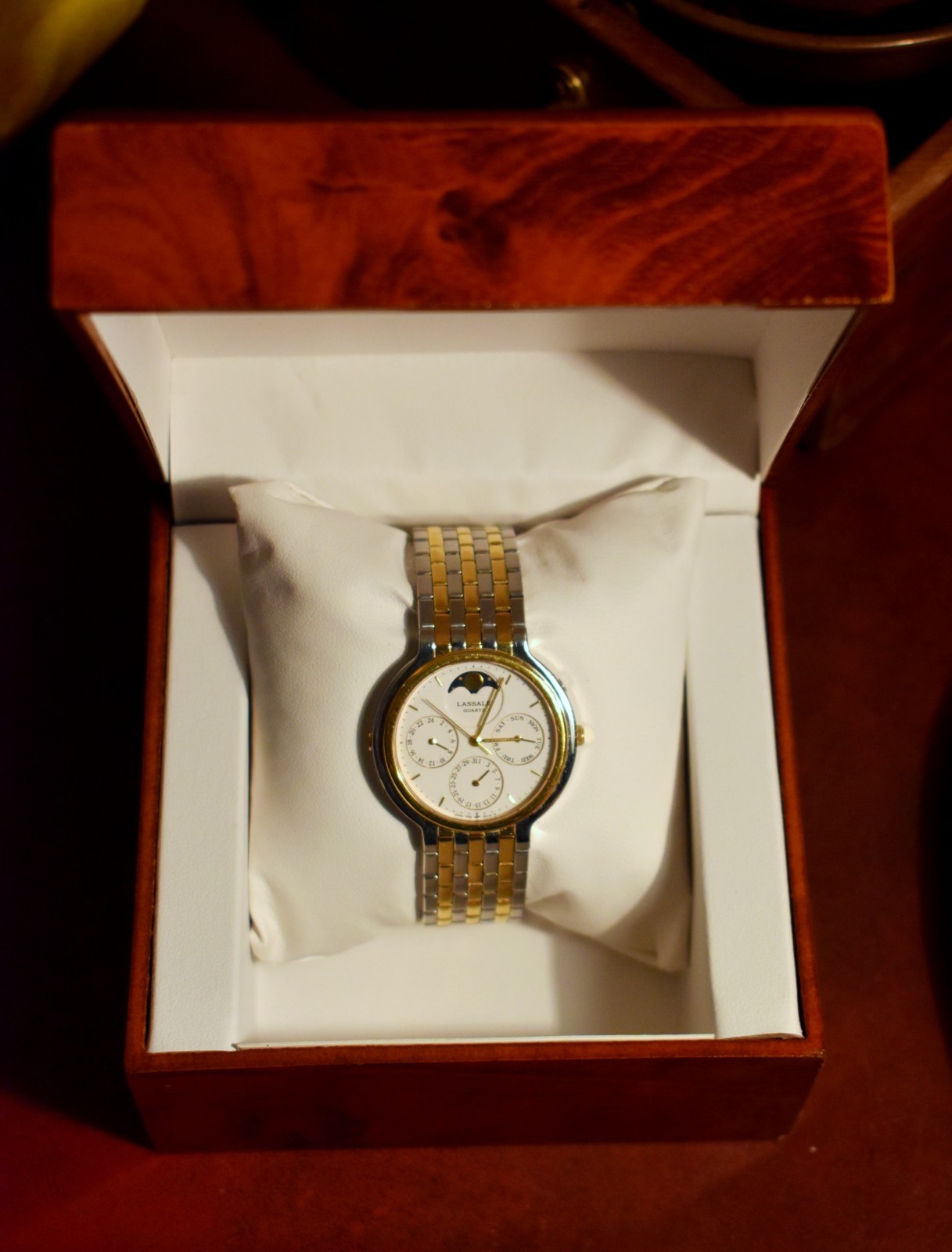 SEIKO 34mm LASALLE TRIPLE-DATE MOONPHASE WATCH 7F69-6029