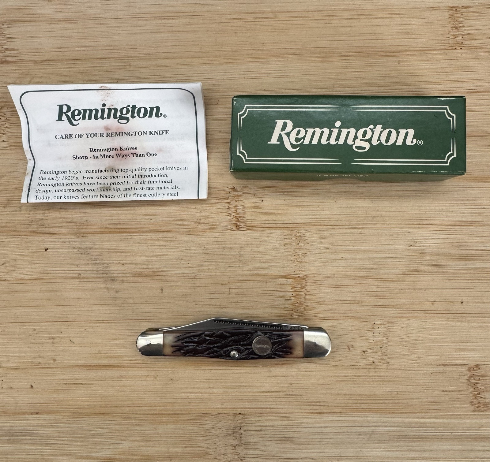 REMINGTON USA R14 STAGLON DELRIN STOCKMAN WHITTLER KNIFE NICE NEW W/BOX