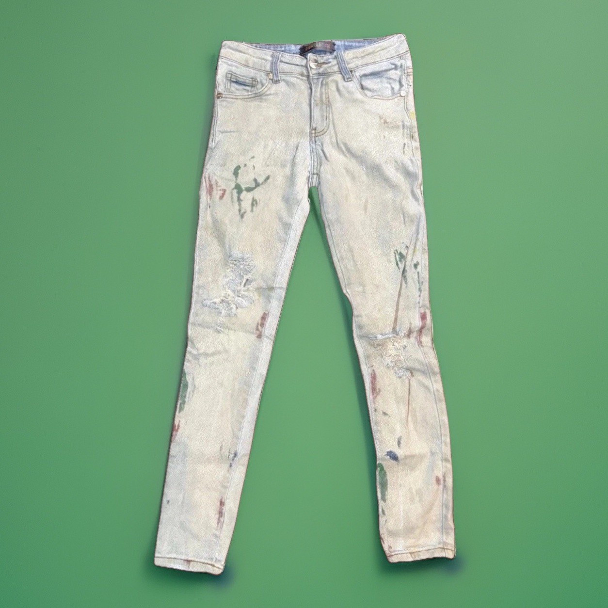 Pheelings Jeans Sky Blue Distressed Paint Splatter Slim Fit Denim | Men Size 28