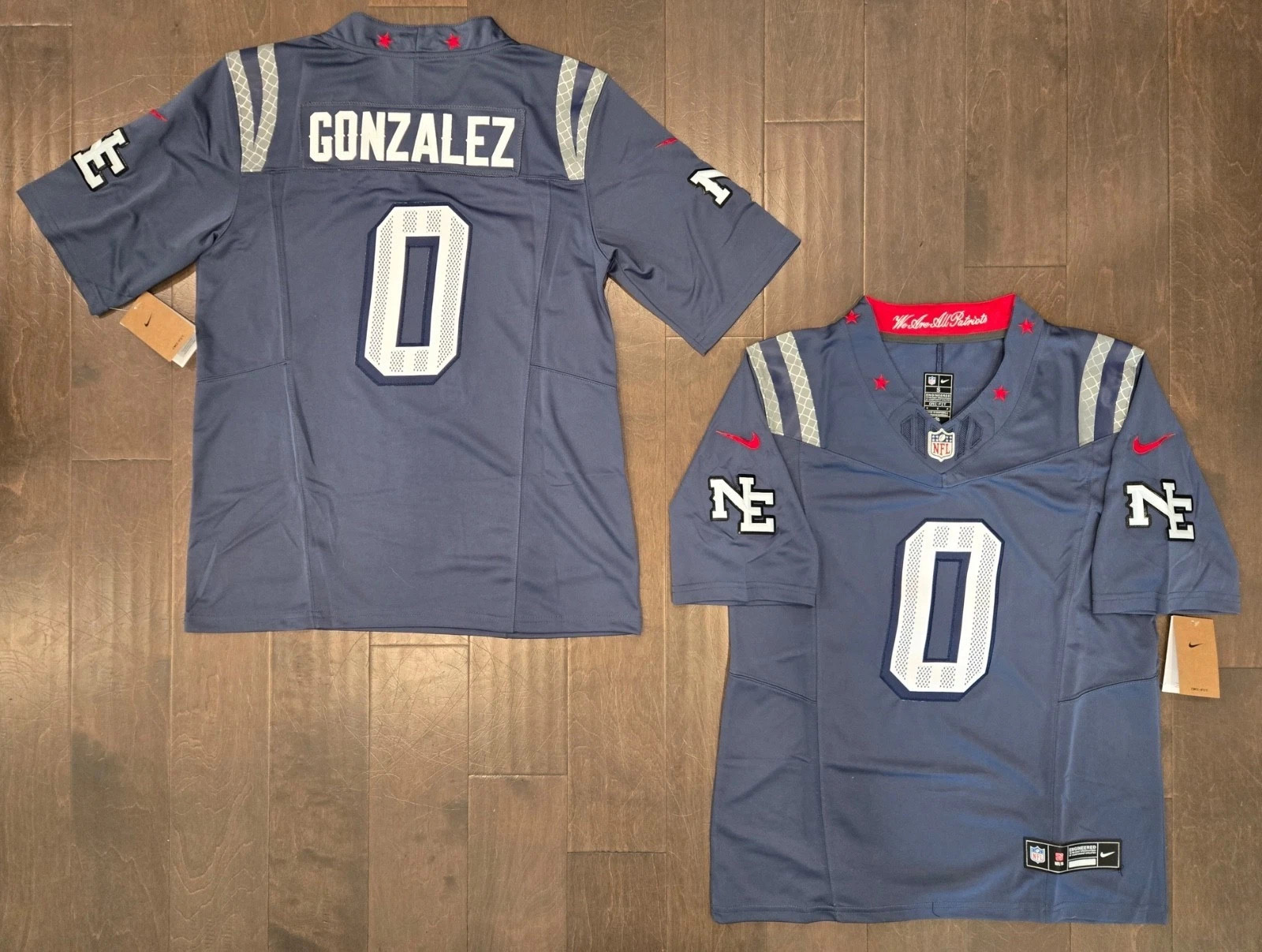 Christian Gonzalez New England Patriots #0 Stitched Storm Blue Rivalries Jersey
