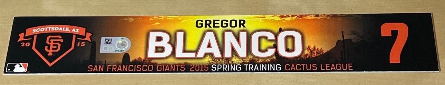 GREGOR BLANCO SPRING CACTUS LG LOCKER NAME TAG GIANTS TEAM-ISSUED GAME-USED 2015