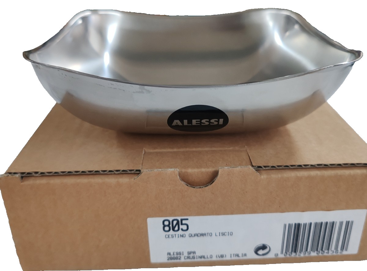 Alessi - Satin Steel Square Basket with Polished Edge. VINTAGE