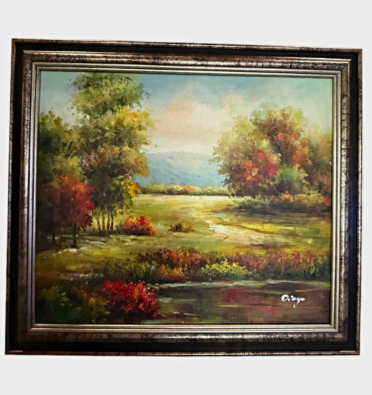 Diego Large Signed Framed Original Oil on Canvas Landscape Trees OOAK