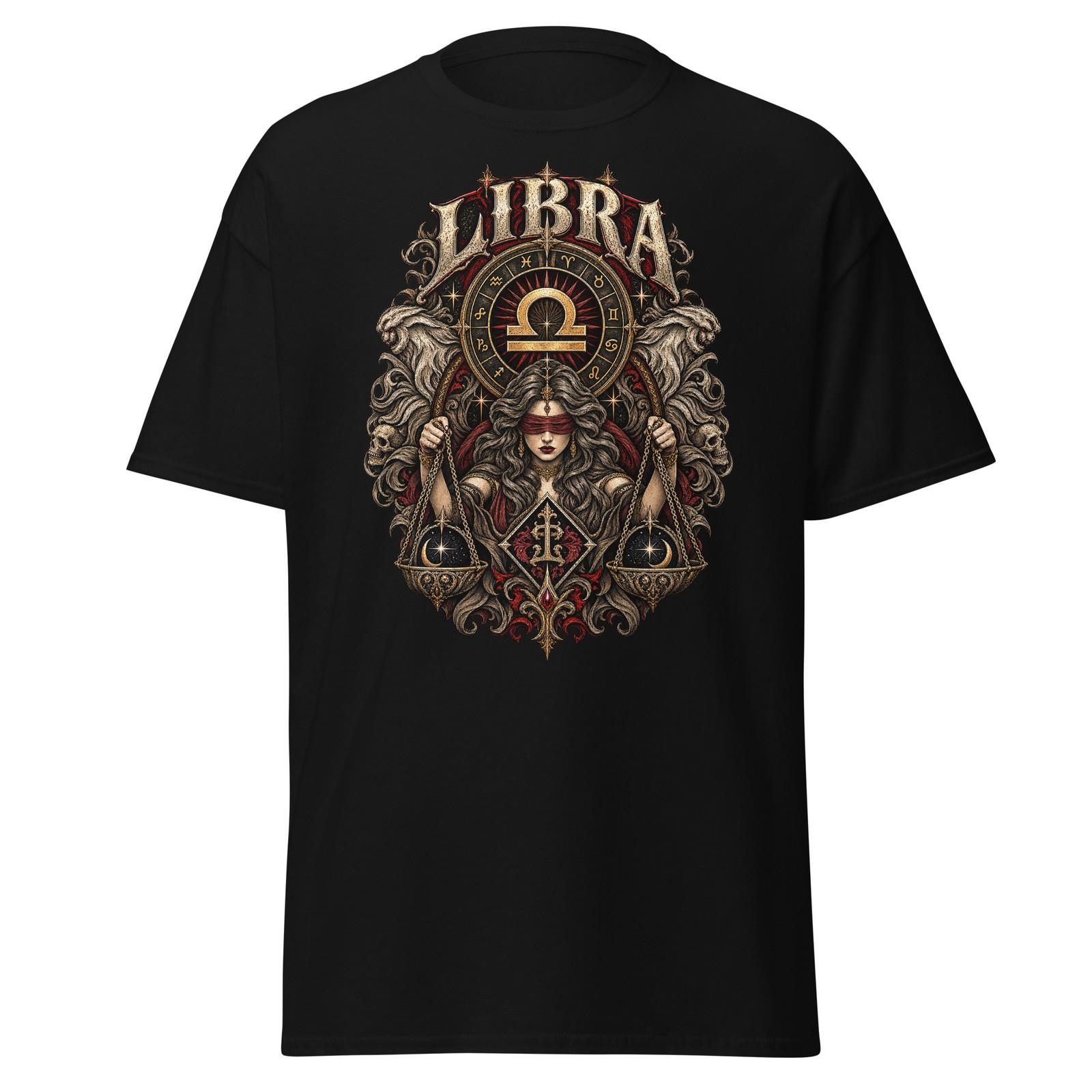 ZODIAC LIBRA GOTHIC Black T-Shirt Vintage Unisex Astrology Tarot Tee All Sizes