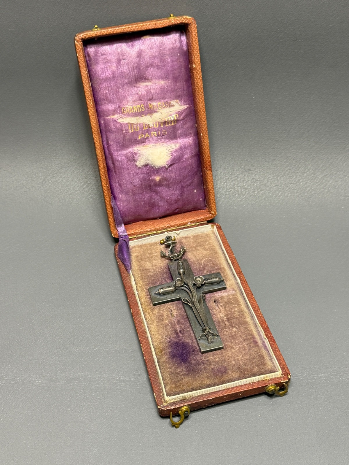 Antique French Patriotic Cross Alsace Lorraine 1871-1918 Silver Plated Boxed