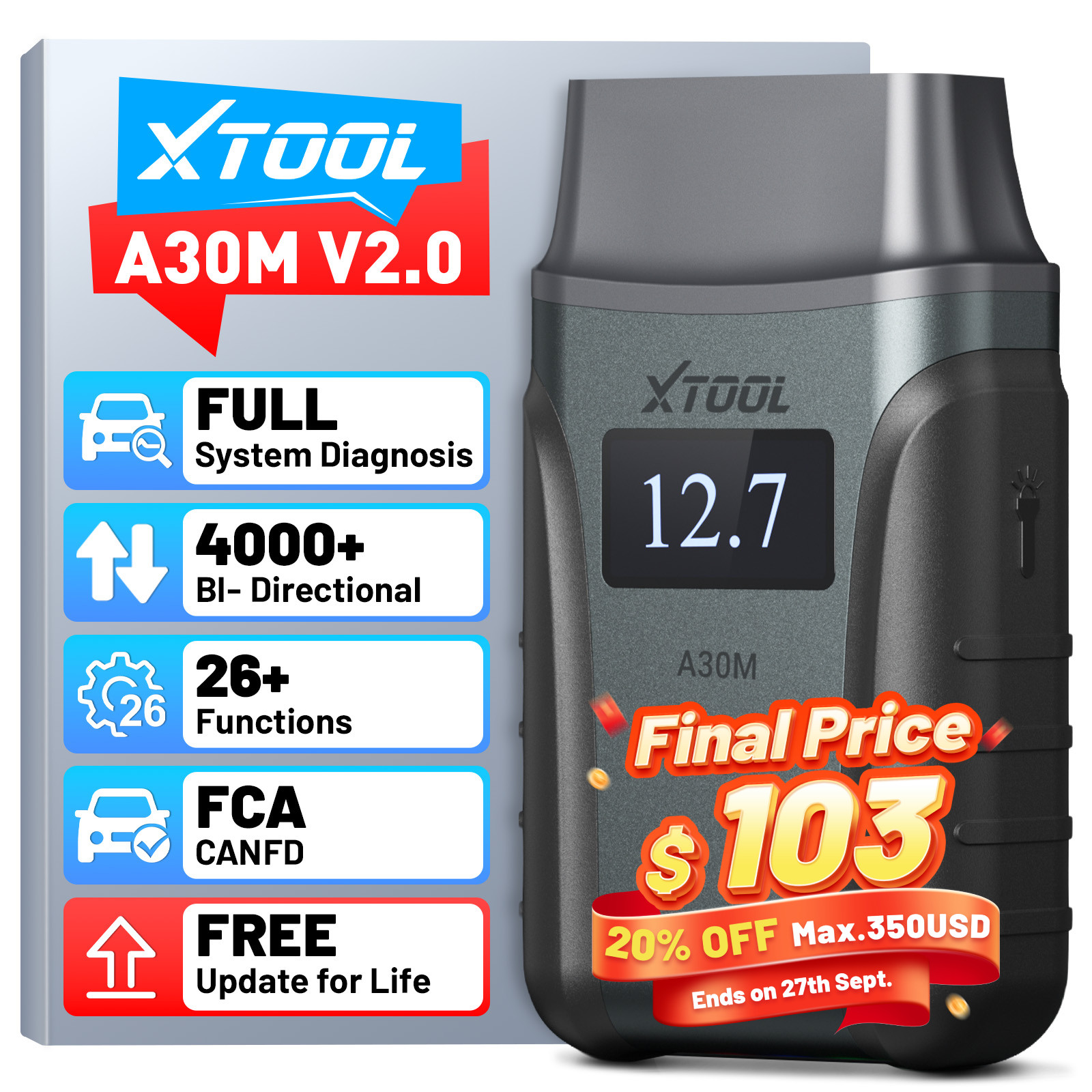 2026 XTOOL A30M V2.0 Bi-directional Diagnostic Tool Full System OBD2 Scanner Car