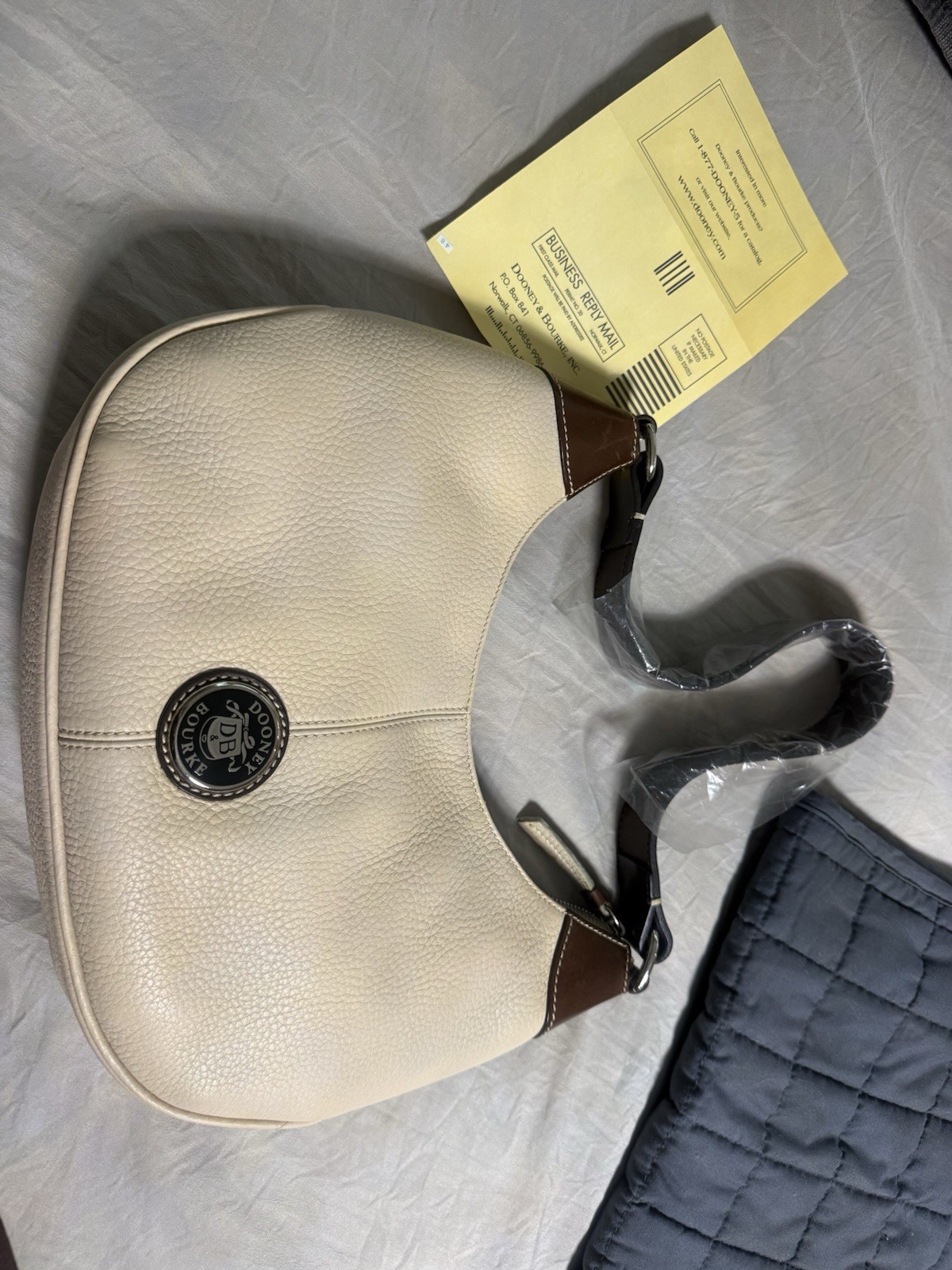 Dooney & Bourke Cream Pebbled Leather Crescent Shoulder Bag Brown Trim NWOT Dooney & Bourke Cream Pebbled Leather Crescent Shoulder Bag Brown Trim NWOT