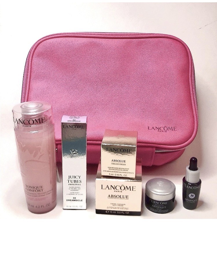 New Lancome 7-Piece Skincare Makeup Set Absolue Genifique Tonique Confort Bag New Lancome 7-Piece Skincare Makeup Set Absolue Genifique Tonique Confort Bag