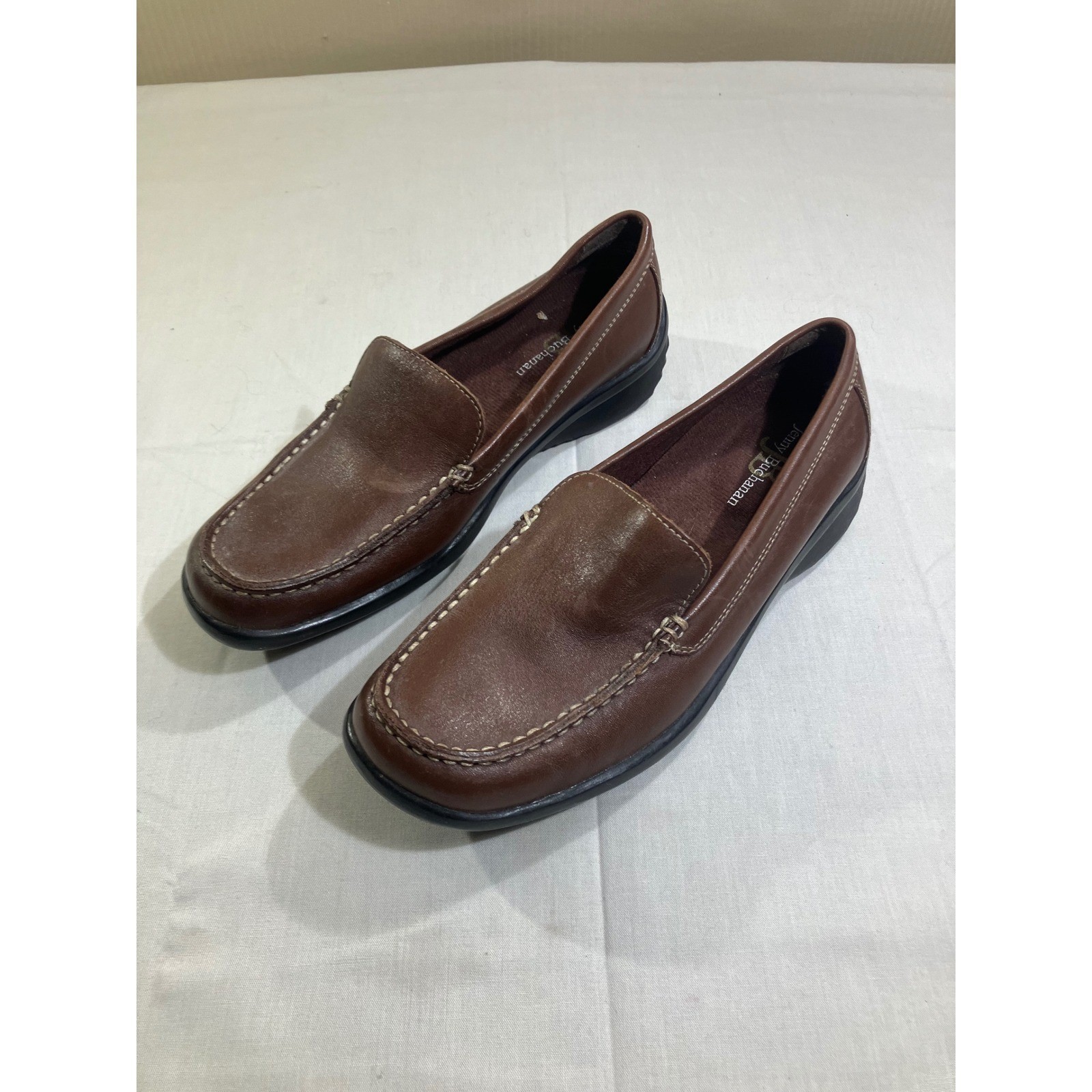 Jenny Buchanan Brown Leather Slip On Loafers Womens Comfort Shoes Size 9