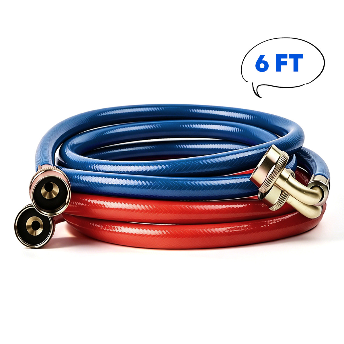 2 Pack 6ft Burst Proof Rubber Washing Machine Hoses, Straight 3/4\