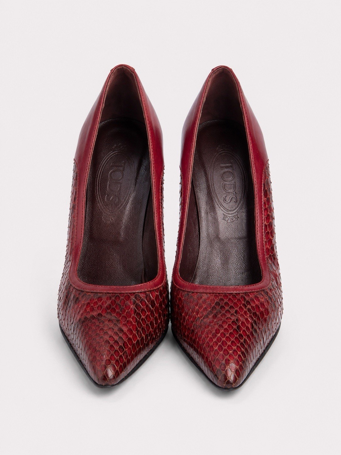 TOD’S Burgundy Python Snakeskin Pointed Toe Stiletto Pumps EU 39 Made in Italy