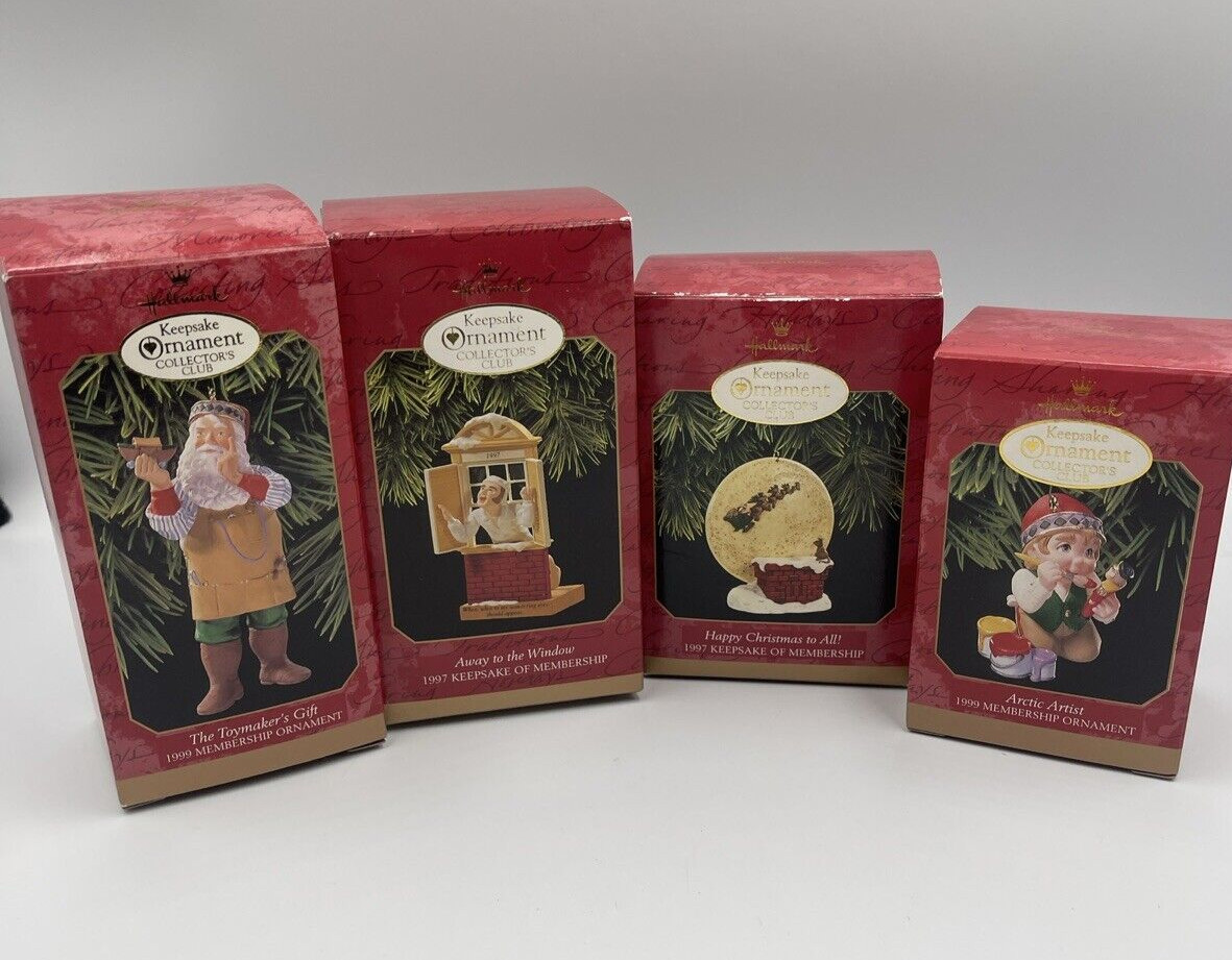 Four (4) Hallmark Collectors Club Christmas Keepsake Ornaments 1997 - 1999