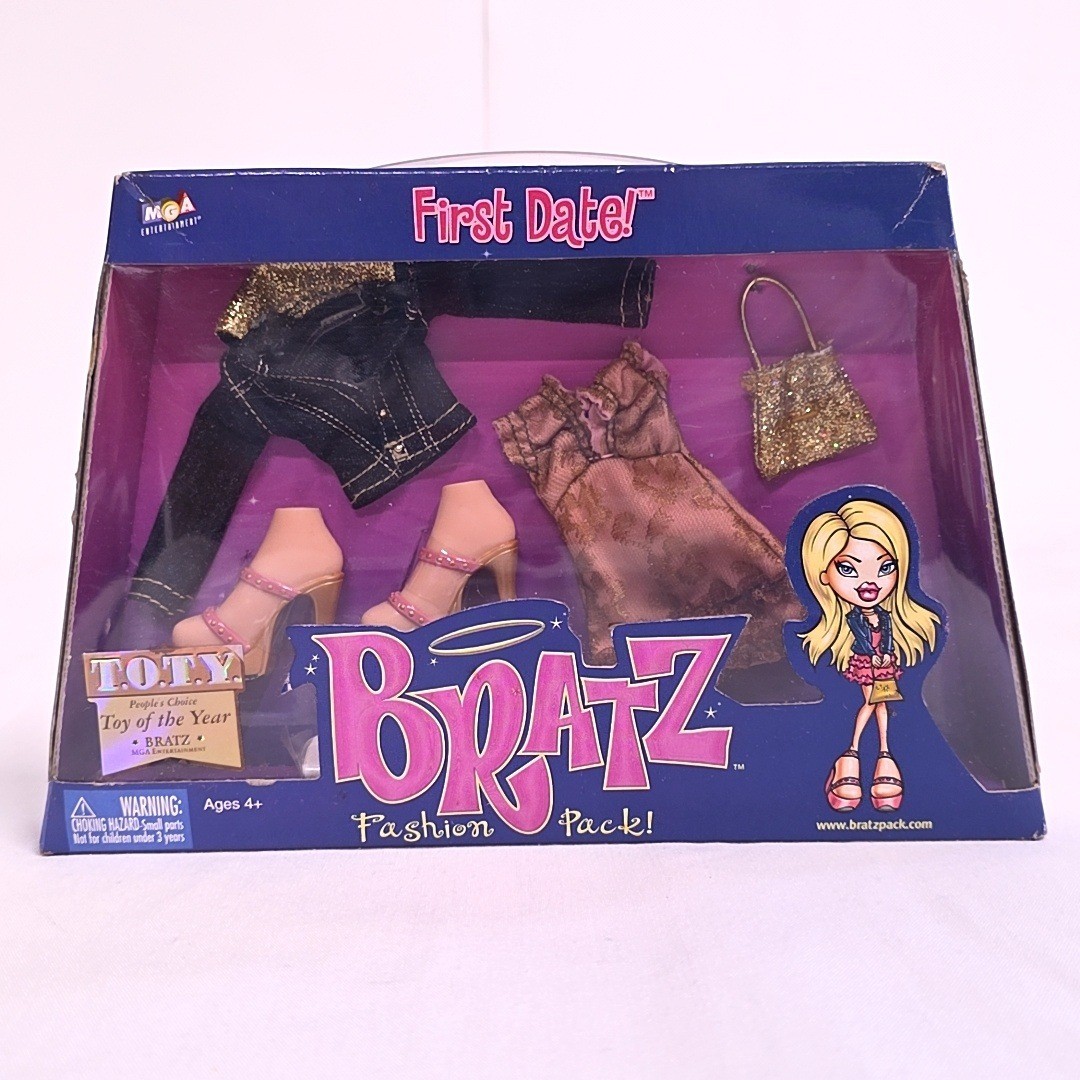 Bratz Fashion Pack First Date Girl NIB Mauve Gold Denim 2003 MGA Y2K Glam Retro