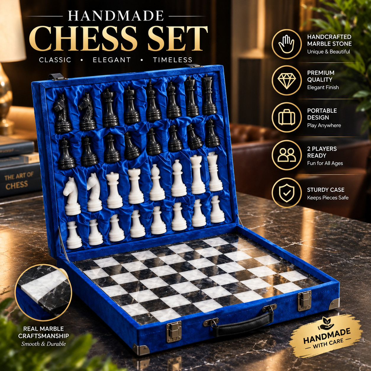 Handmade Marble Chess Set Black Stone 13.5\