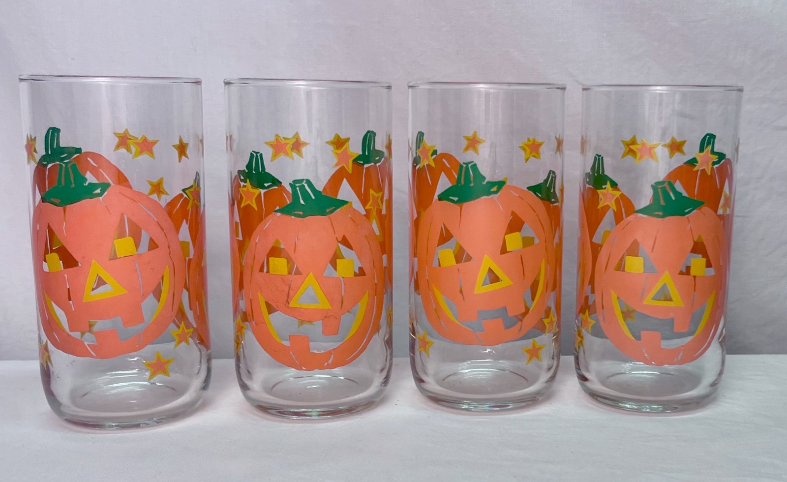 4pc VTG Libbey Jack O Lantern Drinking Glasses Halloween Pumpkin Fall Tumbler