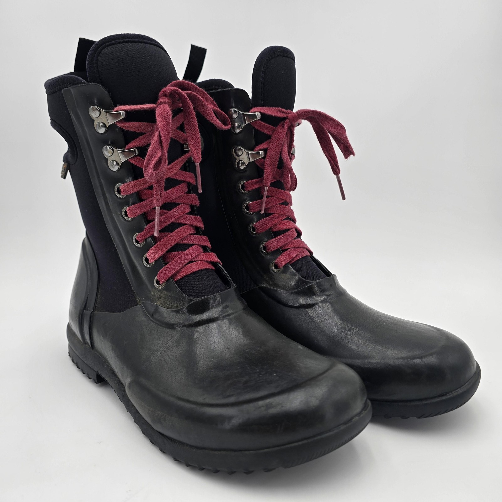 Bogs Sidney Solid Boots Women\'s 8 Black Rubber Waterproof Rain Lace Up 71771-001 Bogs Sidney Solid Boots Women\'s 8 Black Rubber Waterproof Rain Lace Up 71771-001