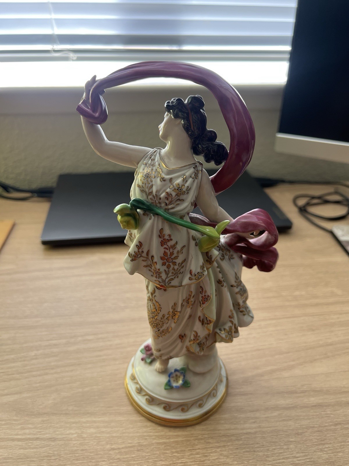 Antique Volkstedt German Porcelain Figurine - Art Nouveau Dancing Nymph Maiden