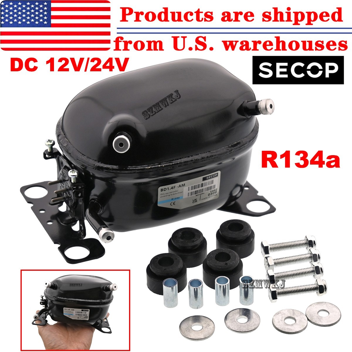 SECOP R134a BD1.4F Micro Compressor DC12V/24V Refrigerator Fridge Freezer Marine