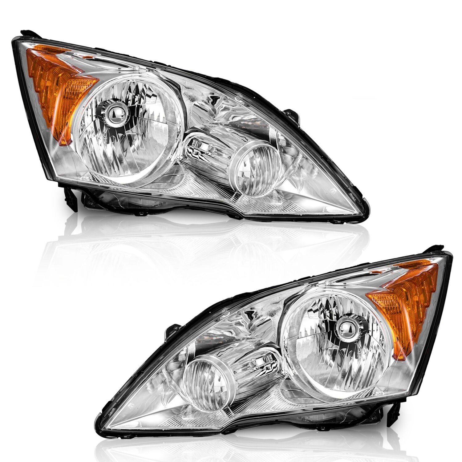 WEELMOTO Pair Headlights For 2007-2011 Honda CRV CR-V Chrome Amber Corner Lamps 