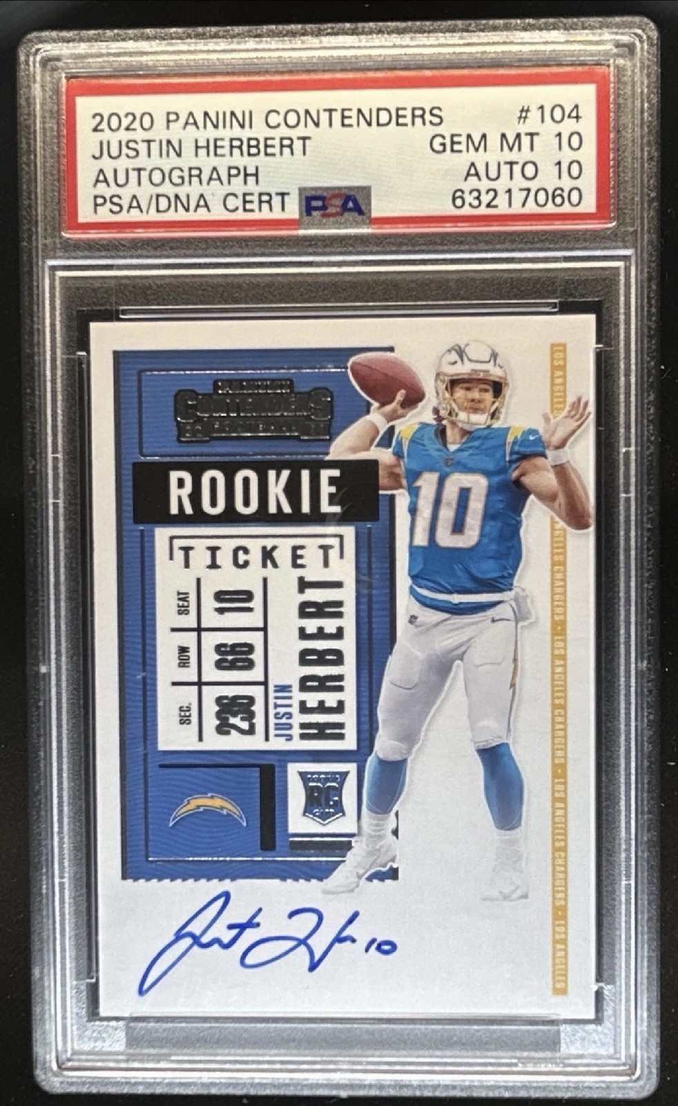Panini 2020 Contenders Justin Herbert Rookie Ticket RPS Auto - Dual PSA 10 #104