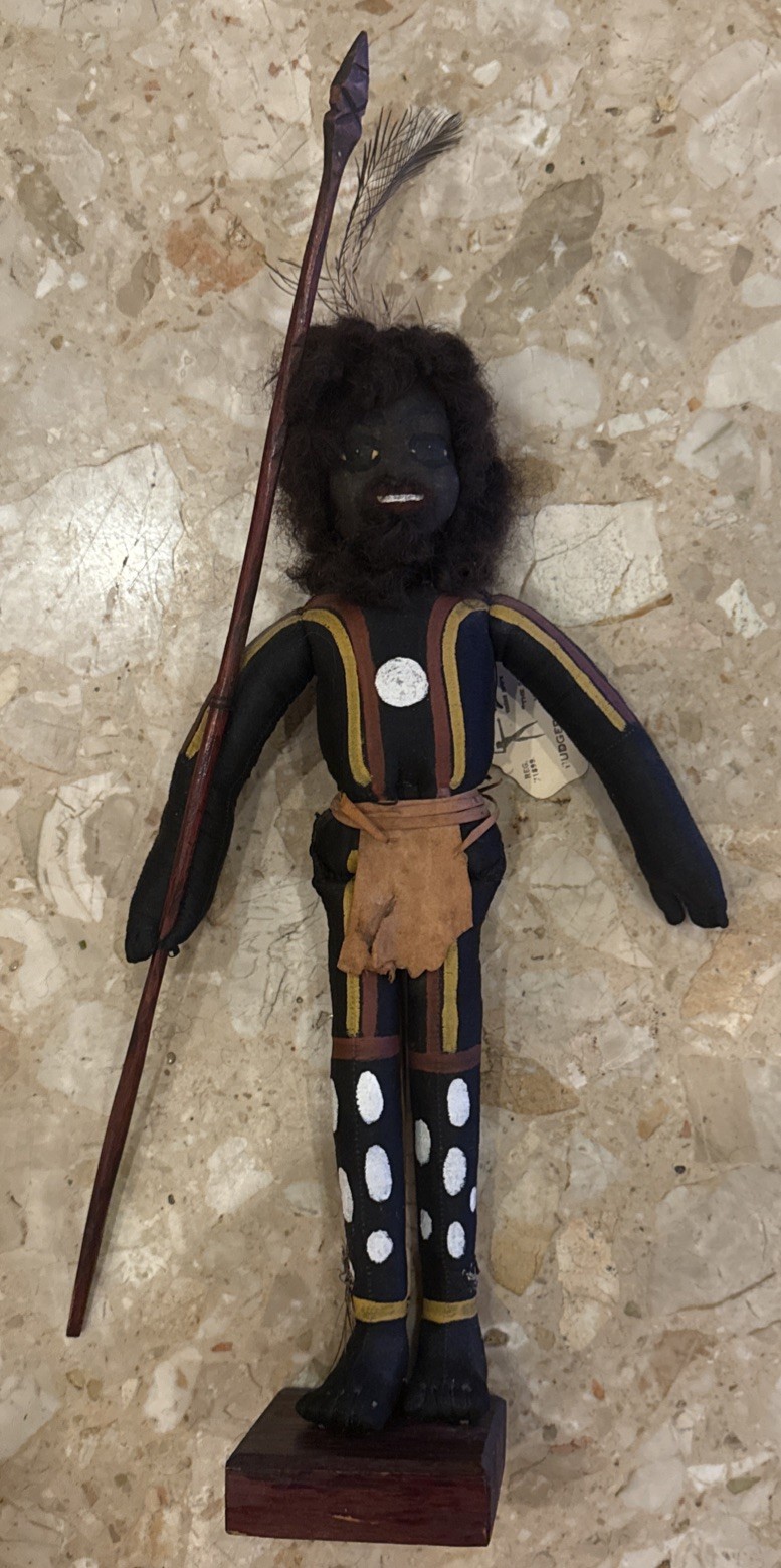 Vtg Australian Aboriginal 17” Doll Warrior Wood Stand Sarah Midgley 1940s