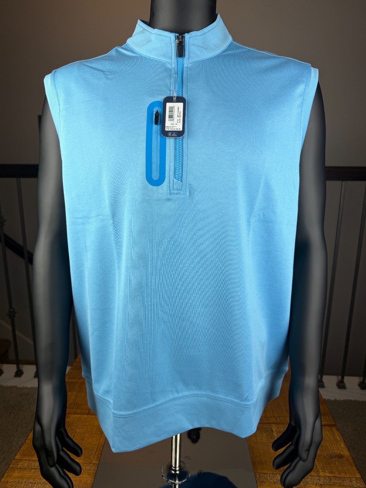 Johnnie-O Denny Mens XL Performance 1/4 Quarter Zip Golf Vest Blue MSRP: $138