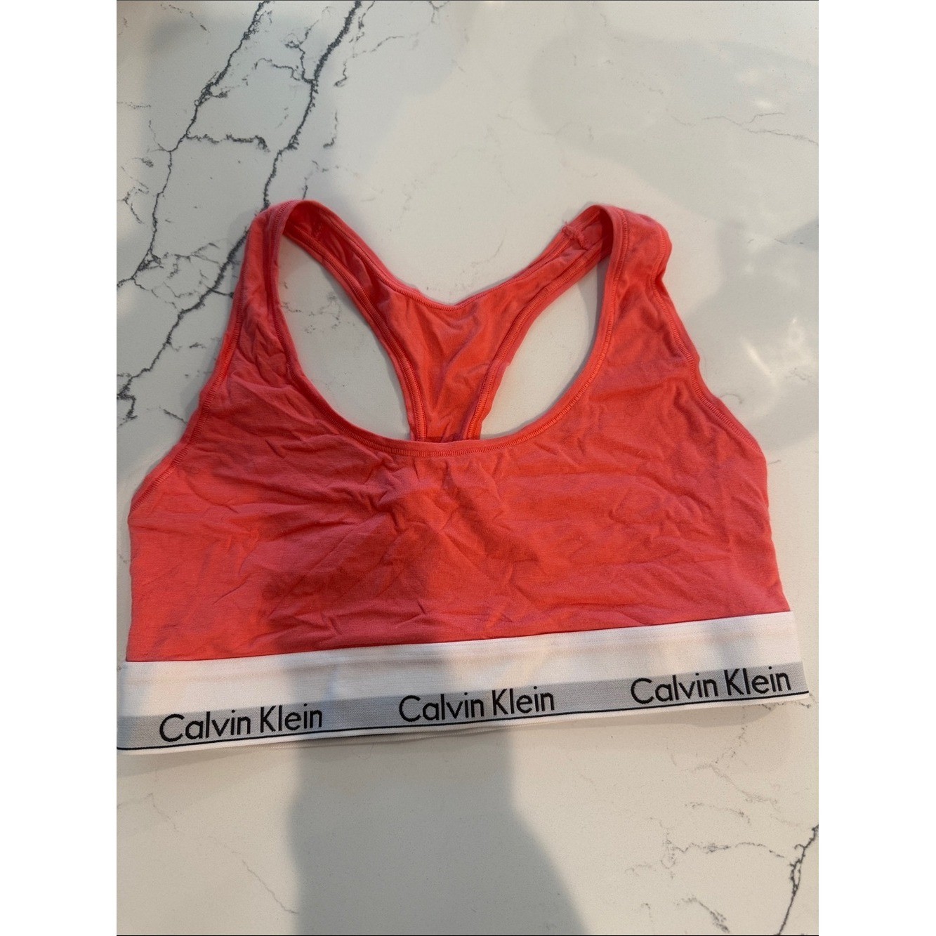 Calvin Klein Coral Racerback Bralette with White Logo Band