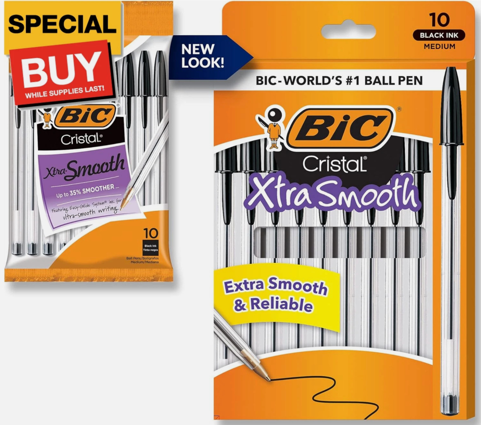 BIC Cristal Xtra Smooth Medium Point Ball Pen,School Supplies, 1.0 mm,Black,10ct BIC Cristal Xtra Smooth Medium Point Ball Pen,School Supplies, 1.0 mm,Black,10ct