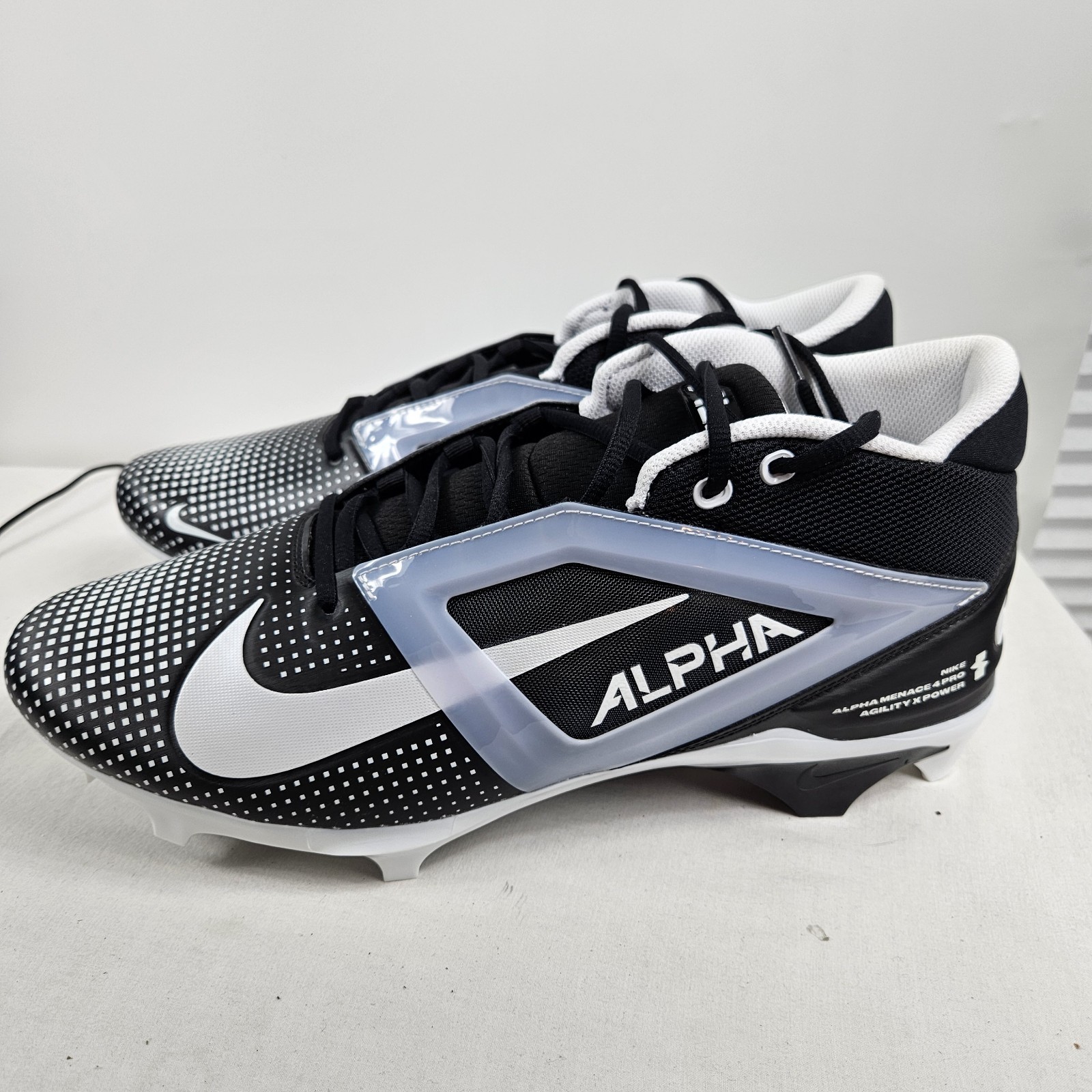Nike Alpha Menace 4 Pro Men\'s Football Cleats Black/White FZ7702-005 Size 14 Nike Alpha Menace 4 Pro Men\'s Football Cleats Black/White FZ7702-005 Size 14