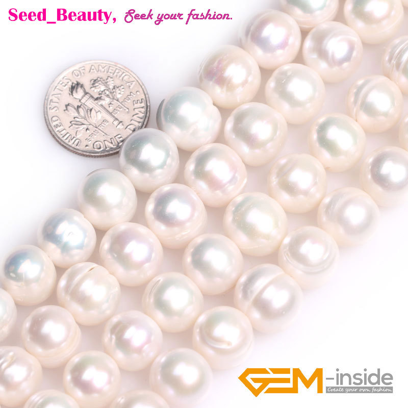 Natural White Round Freshwater Pearls Gemstone Beads for Jewelry Making 15\