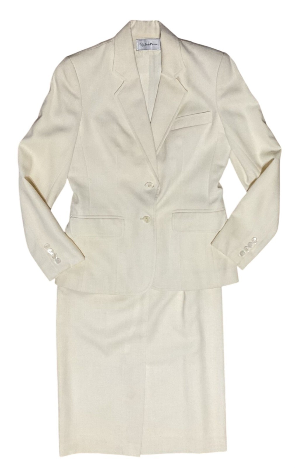 Vintage Evan-Picone Wool Blend Cream Skirt Suit Size 6 Made in USA Professional